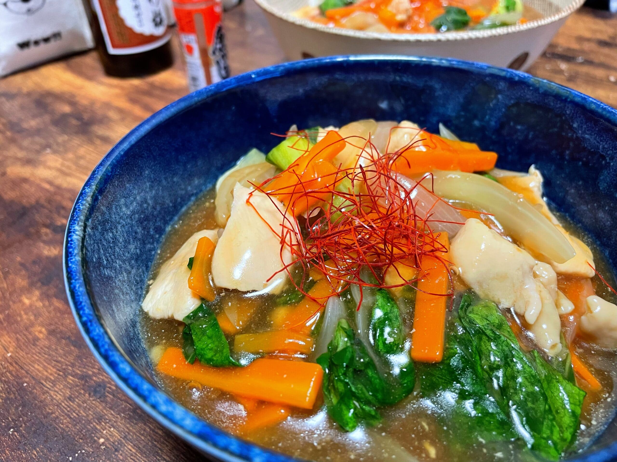 チンゲン菜と鶏肉の中華あんかけうどん