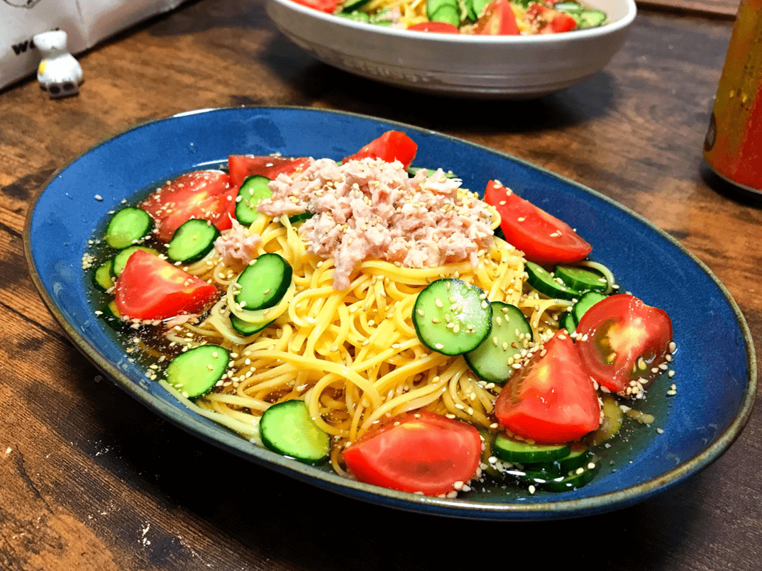 ツナと夏野菜のサラダ風ウニそうめん