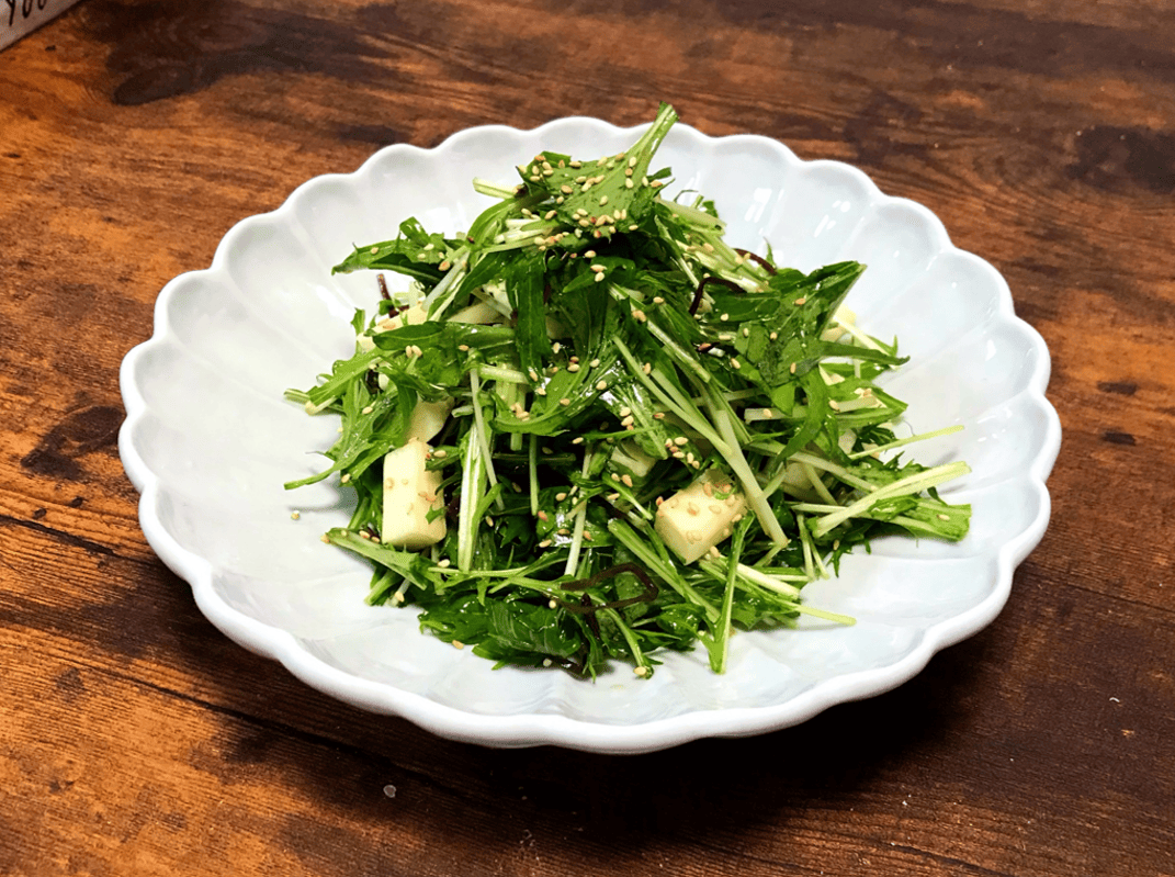 水菜と長芋のやみつきサラダ塩だれ水菜