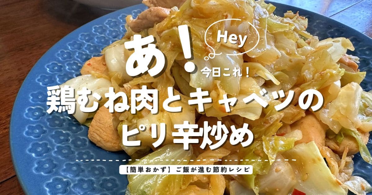 鶏むね肉とキャベツのピリ辛炒めを盛り付けた、簡単おかず節約レシピのアイキャッチ画像