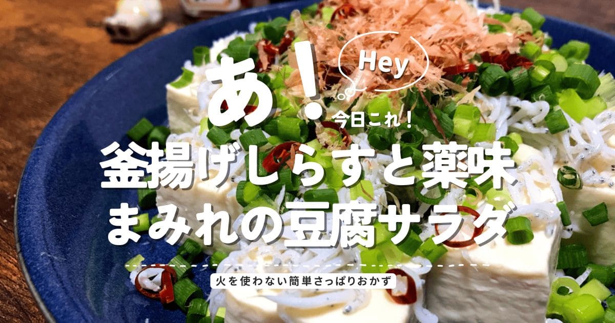 釜揚げしらすと小ネギ、かつお節をたっぷりのせた薬味まみれの豆腐サラダ