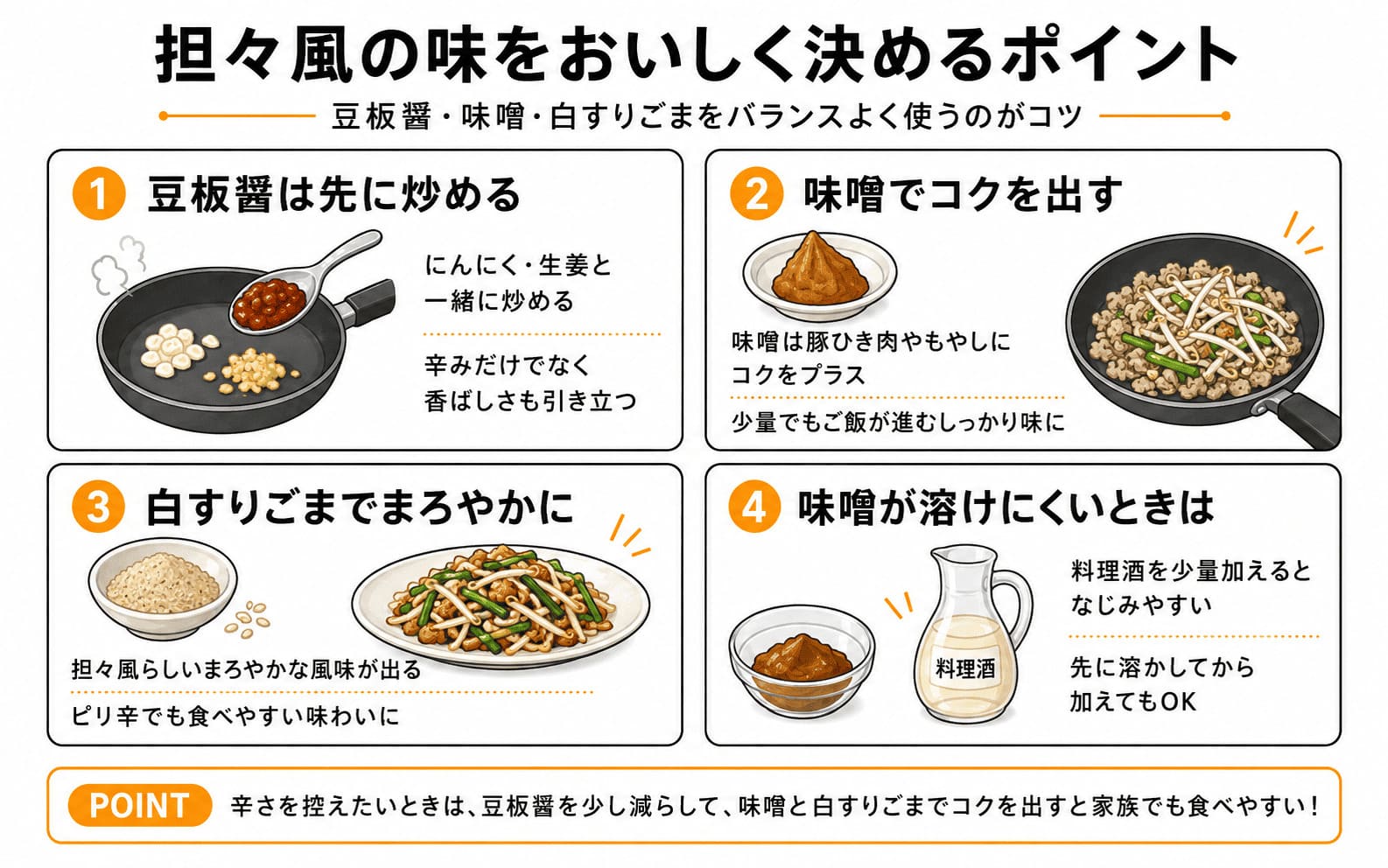 豆板醤・味噌・白すりごまで担々風の味をおいしく仕上げるポイント
