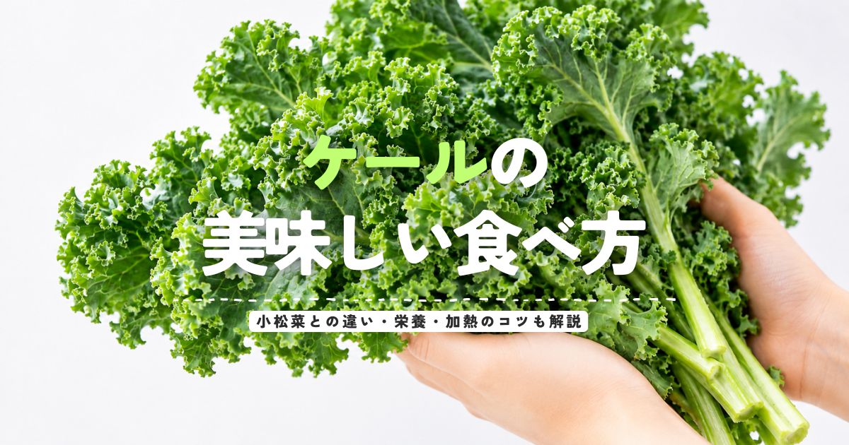 ケールの美味しい食べ方と小松菜との違い・栄養・加熱のコツを紹介する記事のアイキャッチ画像